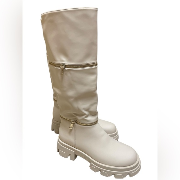 Vivianly Platform Knee High Booties Chunky Heel Round Toe Pull-on Long Boots - Picture 7 of 10